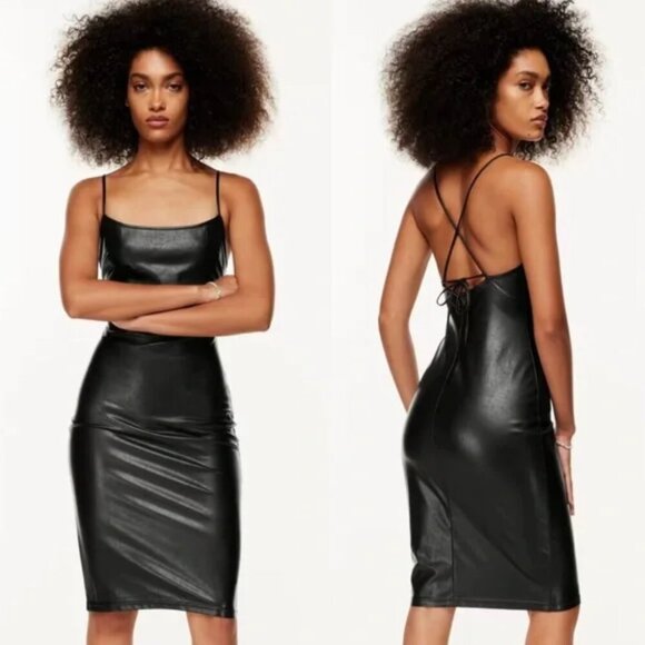 Aritzia Ten by Babaton Backstory Vegan Leather Midi Dress Black Size 0 - Picture 1 of 9